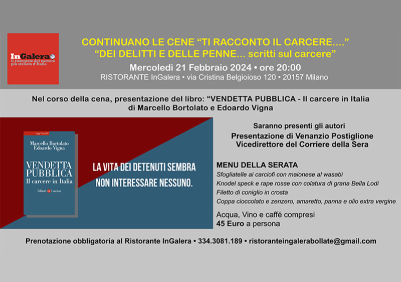 Cene a tema “Ti racconto il carcere...dei delitti e delle penne”