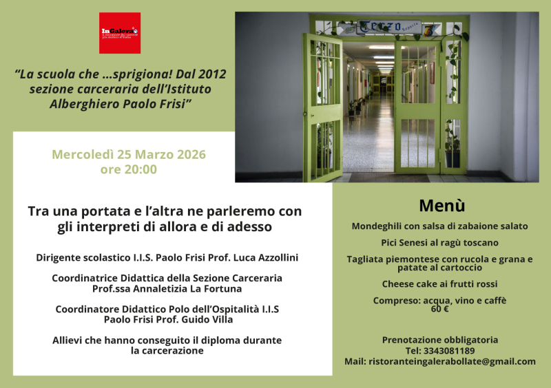 La scuola che… sprigiona! Dal 2012 sezione carceraria dell’Istituto Alberghiero Paolo Frisi